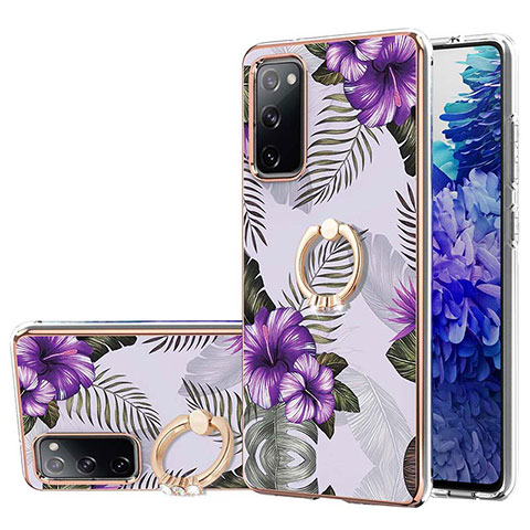 Custodia Silicone Gel Morbida Fantasia Modello Cover con Anello Supporto Y03B per Samsung Galaxy S20 FE 4G Viola