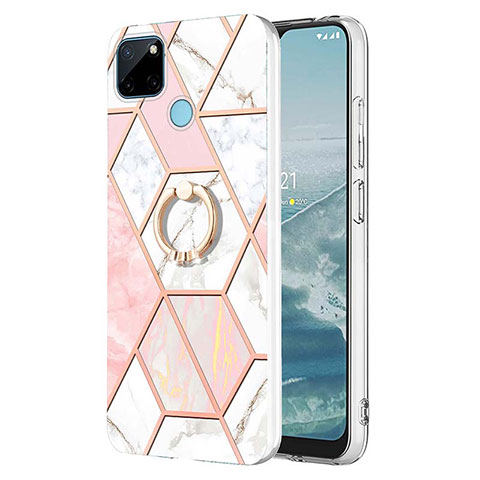 Custodia Silicone Gel Morbida Fantasia Modello Cover con Anello Supporto Y04B per Realme C21Y Rosa