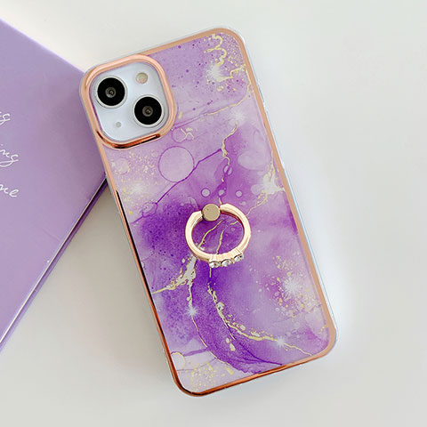 Custodia Silicone Gel Morbida Fantasia Modello Cover con Anello Supporto Y05B per Apple iPhone 14 Viola