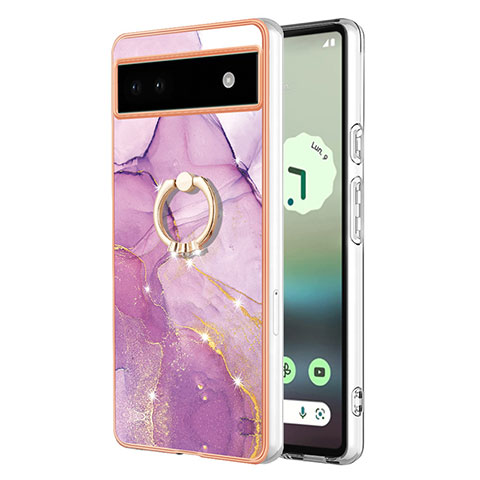 Custodia Silicone Gel Morbida Fantasia Modello Cover con Anello Supporto Y05B per Google Pixel 6a 5G Lavanda