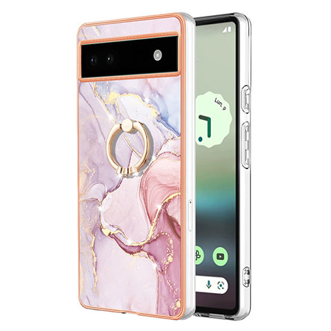 Custodia Silicone Gel Morbida Fantasia Modello Cover con Anello Supporto Y05B per Google Pixel 6a 5G Rosa