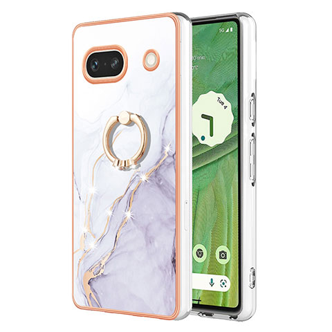 Custodia Silicone Gel Morbida Fantasia Modello Cover con Anello Supporto Y05B per Google Pixel 7a 5G Bianco