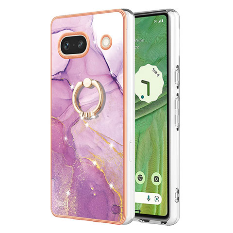 Custodia Silicone Gel Morbida Fantasia Modello Cover con Anello Supporto Y05B per Google Pixel 7a 5G Lavanda