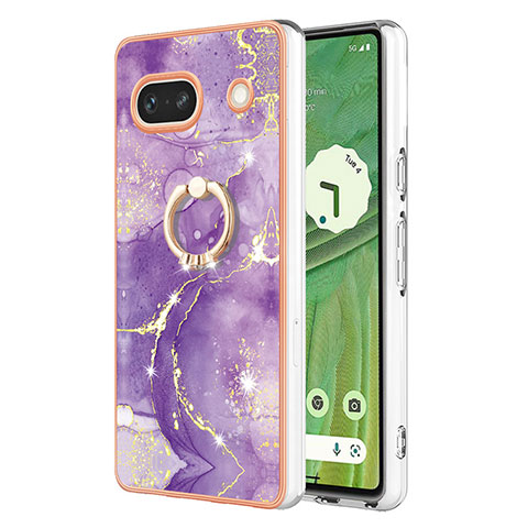 Custodia Silicone Gel Morbida Fantasia Modello Cover con Anello Supporto Y05B per Google Pixel 7a 5G Viola