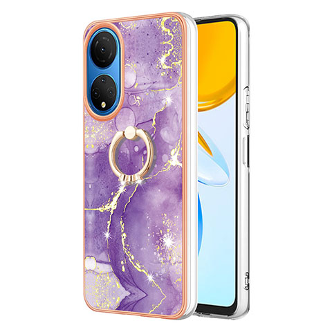 Custodia Silicone Gel Morbida Fantasia Modello Cover con Anello Supporto Y05B per Huawei Honor X7 Viola