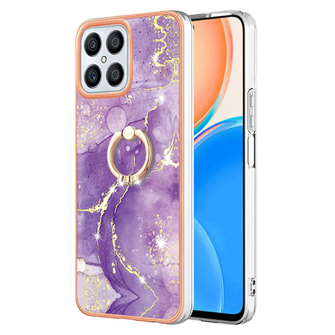 Custodia Silicone Gel Morbida Fantasia Modello Cover con Anello Supporto Y05B per Huawei Honor X8 4G Viola