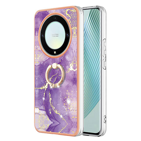 Custodia Silicone Gel Morbida Fantasia Modello Cover con Anello Supporto Y05B per Huawei Honor X9a 5G Viola