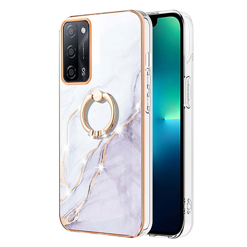 Custodia Silicone Gel Morbida Fantasia Modello Cover con Anello Supporto Y05B per Oppo A53s 5G Bianco