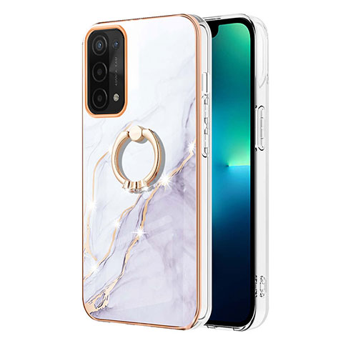 Custodia Silicone Gel Morbida Fantasia Modello Cover con Anello Supporto Y05B per Oppo A74 5G Bianco