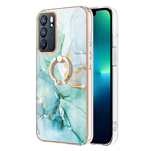 Custodia Silicone Gel Morbida Fantasia Modello Cover con Anello Supporto Y05B per Oppo Reno6 5G Verde