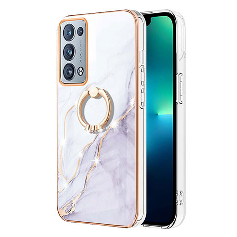 Custodia Silicone Gel Morbida Fantasia Modello Cover con Anello Supporto Y05B per Oppo Reno6 Pro 5G Bianco