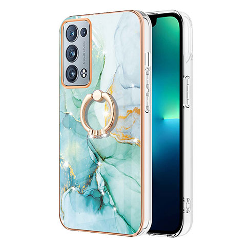 Custodia Silicone Gel Morbida Fantasia Modello Cover con Anello Supporto Y05B per Oppo Reno6 Pro+ Plus 5G Verde