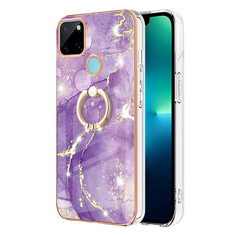 Custodia Silicone Gel Morbida Fantasia Modello Cover con Anello Supporto Y05B per Realme C21Y Viola