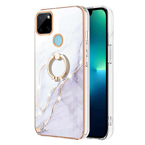 Custodia Silicone Gel Morbida Fantasia Modello Cover con Anello Supporto Y05B per Realme C25Y Bianco