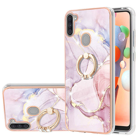 Custodia Silicone Gel Morbida Fantasia Modello Cover con Anello Supporto Y05B per Samsung Galaxy A11 Rosa