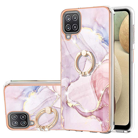 Custodia Silicone Gel Morbida Fantasia Modello Cover con Anello Supporto Y05B per Samsung Galaxy A12 Rosa