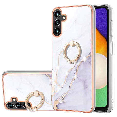 Custodia Silicone Gel Morbida Fantasia Modello Cover con Anello Supporto Y05B per Samsung Galaxy A13 5G Bianco