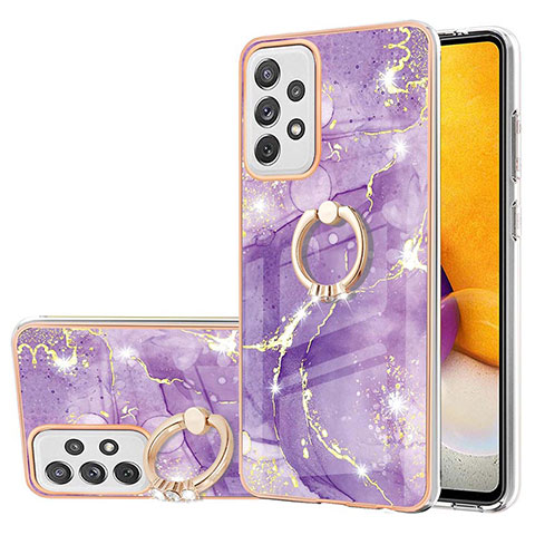 Custodia Silicone Gel Morbida Fantasia Modello Cover con Anello Supporto Y05B per Samsung Galaxy A72 4G Viola