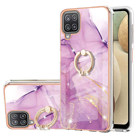 Custodia Silicone Gel Morbida Fantasia Modello Cover con Anello Supporto Y05B per Samsung Galaxy F12 Lavanda