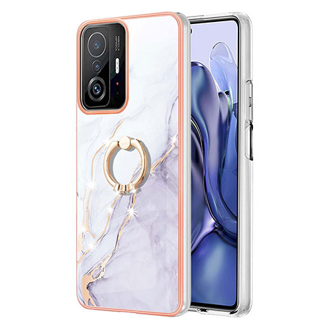 Custodia Silicone Gel Morbida Fantasia Modello Cover con Anello Supporto Y05B per Xiaomi Mi 11T 5G Bianco