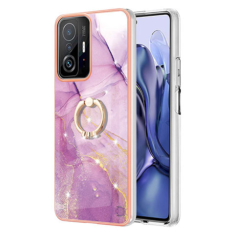 Custodia Silicone Gel Morbida Fantasia Modello Cover con Anello Supporto Y05B per Xiaomi Mi 11T 5G Lavanda