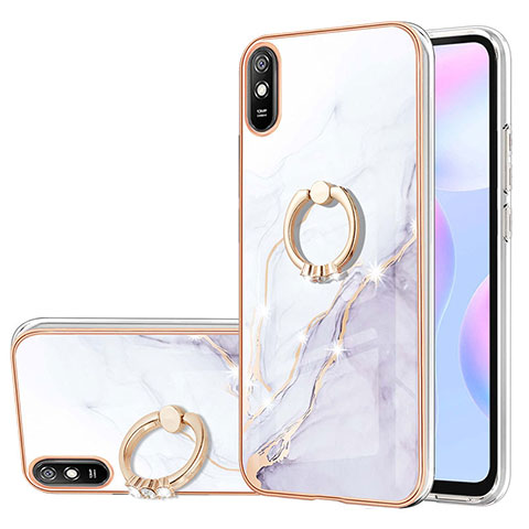 Custodia Silicone Gel Morbida Fantasia Modello Cover con Anello Supporto Y05B per Xiaomi Redmi 9A Bianco