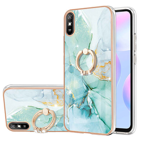 Custodia Silicone Gel Morbida Fantasia Modello Cover con Anello Supporto Y05B per Xiaomi Redmi 9A Verde