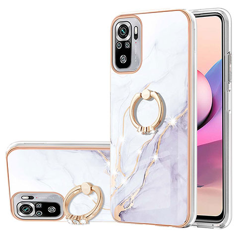 Custodia Silicone Gel Morbida Fantasia Modello Cover con Anello Supporto Y05B per Xiaomi Redmi Note 10 4G Bianco