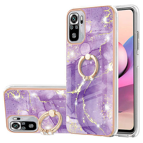 Custodia Silicone Gel Morbida Fantasia Modello Cover con Anello Supporto Y05B per Xiaomi Redmi Note 10 4G Viola