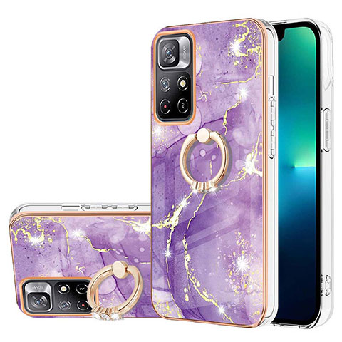 Custodia Silicone Gel Morbida Fantasia Modello Cover con Anello Supporto Y05B per Xiaomi Redmi Note 11 5G Viola