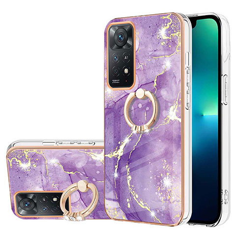 Custodia Silicone Gel Morbida Fantasia Modello Cover con Anello Supporto Y05B per Xiaomi Redmi Note 11 Pro 4G Viola