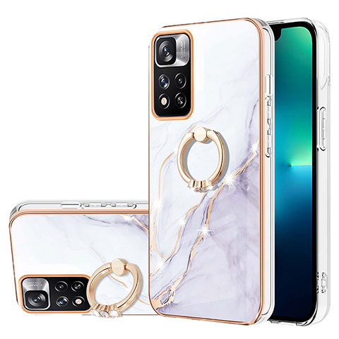 Custodia Silicone Gel Morbida Fantasia Modello Cover con Anello Supporto Y05B per Xiaomi Redmi Note 11 Pro+ Plus 5G Bianco