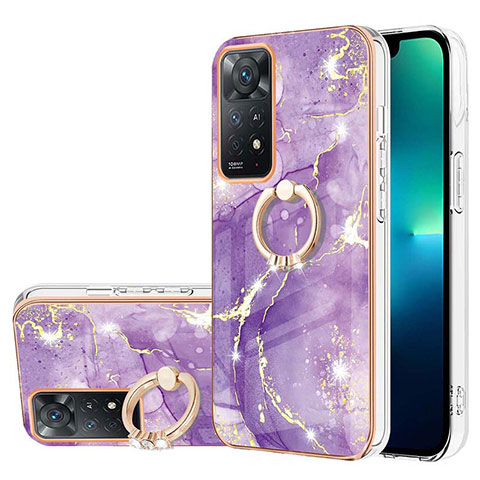 Custodia Silicone Gel Morbida Fantasia Modello Cover con Anello Supporto Y05B per Xiaomi Redmi Note 11S 4G Viola