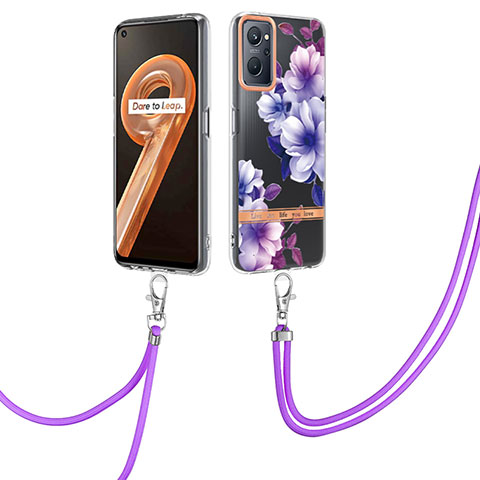 Custodia Silicone Gel Morbida Fantasia Modello Cover con Anello Supporto Y06B per Oppo A96 4G Viola