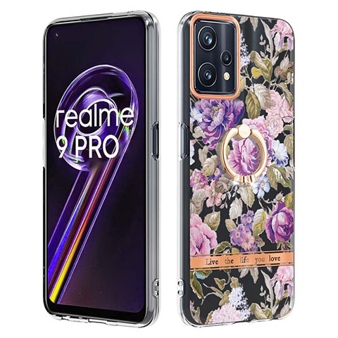 Custodia Silicone Gel Morbida Fantasia Modello Cover con Anello Supporto Y06B per Realme 9 5G Lavanda