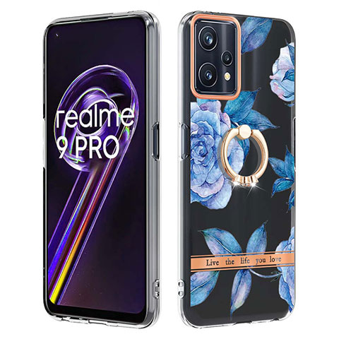 Custodia Silicone Gel Morbida Fantasia Modello Cover con Anello Supporto Y06B per Realme 9 Pro 5G Blu