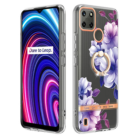 Custodia Silicone Gel Morbida Fantasia Modello Cover con Anello Supporto Y06B per Realme C25Y India Viola