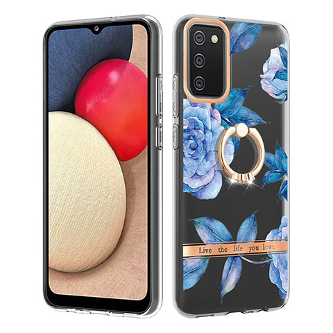 Custodia Silicone Gel Morbida Fantasia Modello Cover con Anello Supporto Y06B per Samsung Galaxy A03s Blu