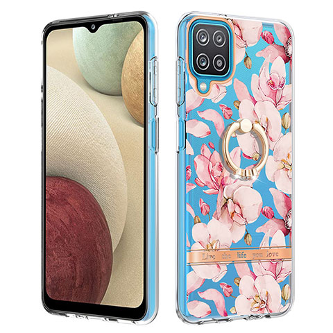 Custodia Silicone Gel Morbida Fantasia Modello Cover con Anello Supporto Y06B per Samsung Galaxy A12 Rosa