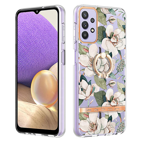 Custodia Silicone Gel Morbida Fantasia Modello Cover con Anello Supporto Y06B per Samsung Galaxy A13 4G Bianco