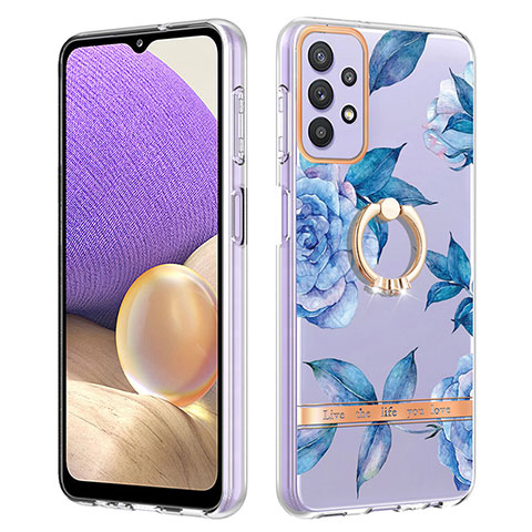 Custodia Silicone Gel Morbida Fantasia Modello Cover con Anello Supporto Y06B per Samsung Galaxy A13 4G Blu