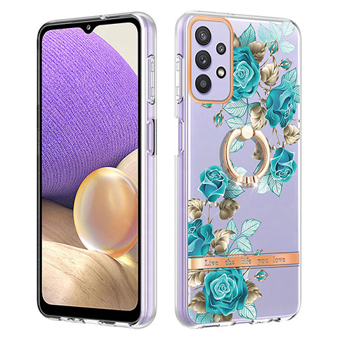 Custodia Silicone Gel Morbida Fantasia Modello Cover con Anello Supporto Y06B per Samsung Galaxy A13 4G Ciano