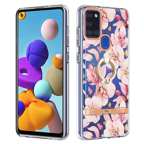 Custodia Silicone Gel Morbida Fantasia Modello Cover con Anello Supporto Y06B per Samsung Galaxy A21s Rosa