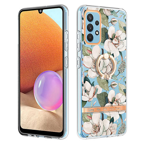 Custodia Silicone Gel Morbida Fantasia Modello Cover con Anello Supporto Y06B per Samsung Galaxy A32 5G Bianco