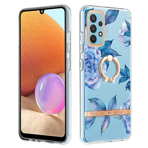 Custodia Silicone Gel Morbida Fantasia Modello Cover con Anello Supporto Y06B per Samsung Galaxy A32 5G Blu