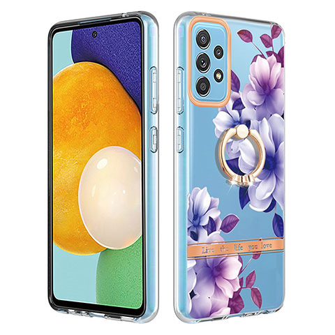 Custodia Silicone Gel Morbida Fantasia Modello Cover con Anello Supporto Y06B per Samsung Galaxy A52 4G Viola