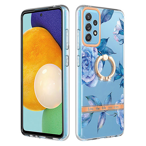 Custodia Silicone Gel Morbida Fantasia Modello Cover con Anello Supporto Y06B per Samsung Galaxy A52s 5G Blu