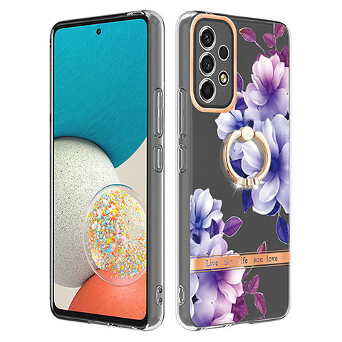 Custodia Silicone Gel Morbida Fantasia Modello Cover con Anello Supporto Y06B per Samsung Galaxy A53 5G Viola