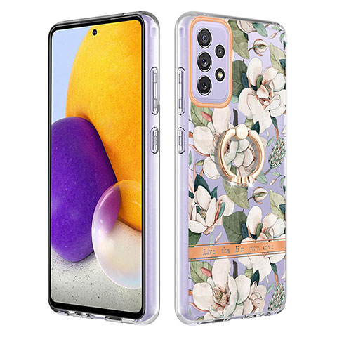 Custodia Silicone Gel Morbida Fantasia Modello Cover con Anello Supporto Y06B per Samsung Galaxy A72 4G Bianco