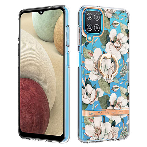 Custodia Silicone Gel Morbida Fantasia Modello Cover con Anello Supporto Y06B per Samsung Galaxy M12 Bianco